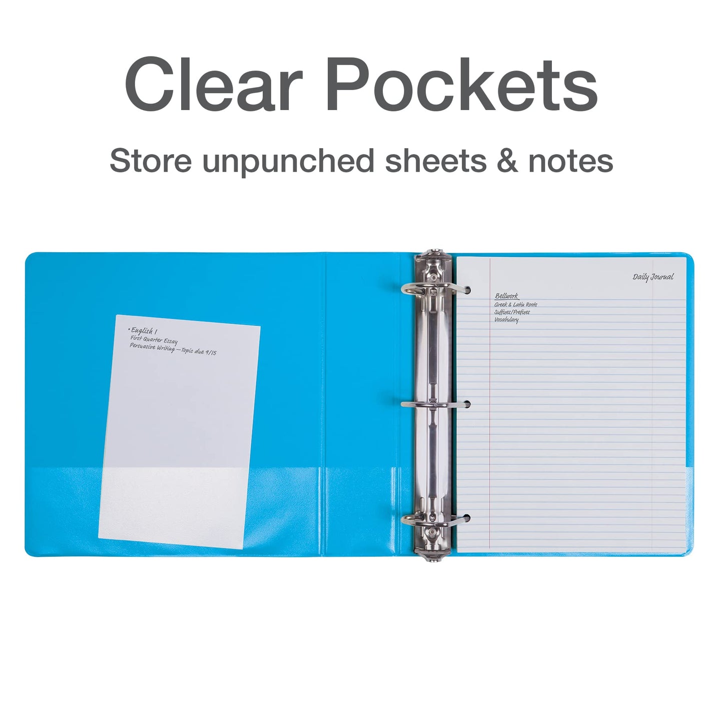 Oxford 3 Ring Binders, Binders for School and Office, Durable 2 inch D Rings, Holds 540 Sheets, ClearVue Presentation Binder, Blue, 4PK
