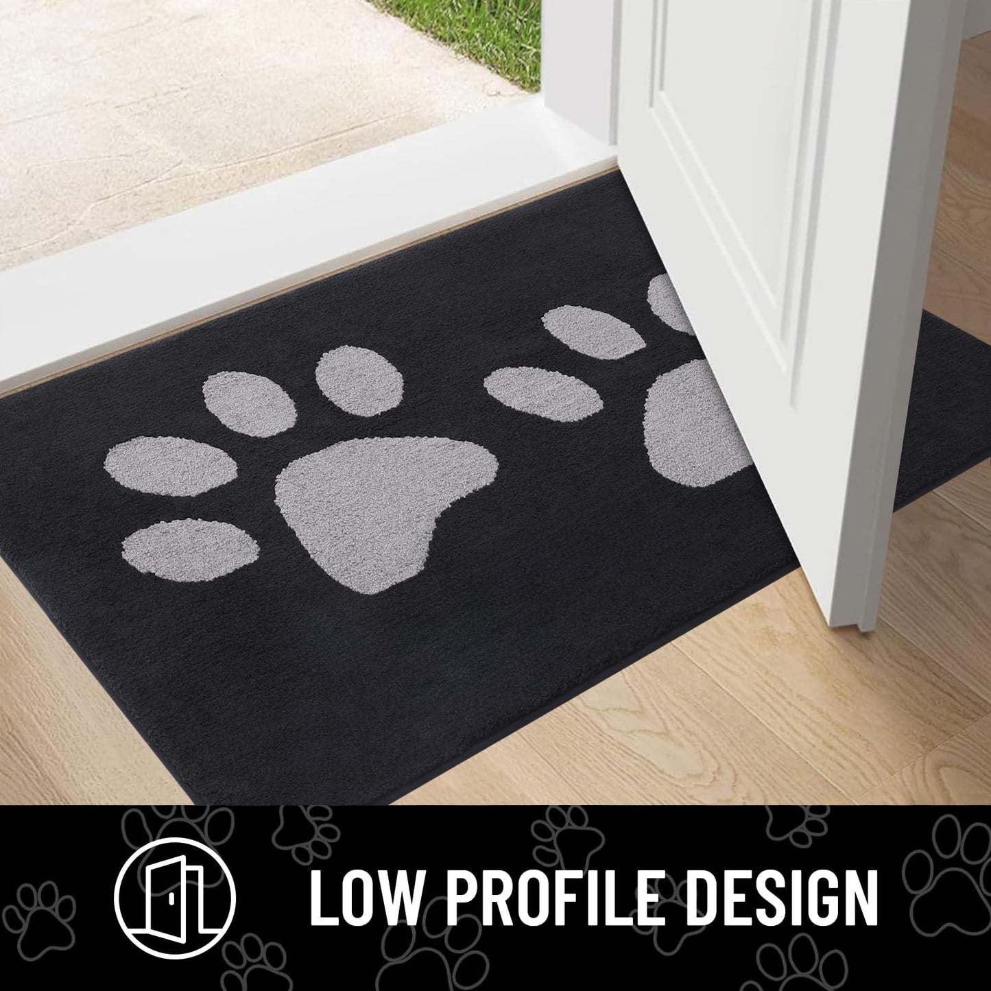 Arotive Indoor Door Mat, 24" x 59" Absorbent Dirt Resist Washable Front Back Door Mat, Non-Slip Low-Profile Dog Paws Entrance Doormat, Durable Inside Floor Mats for Entryway, Black