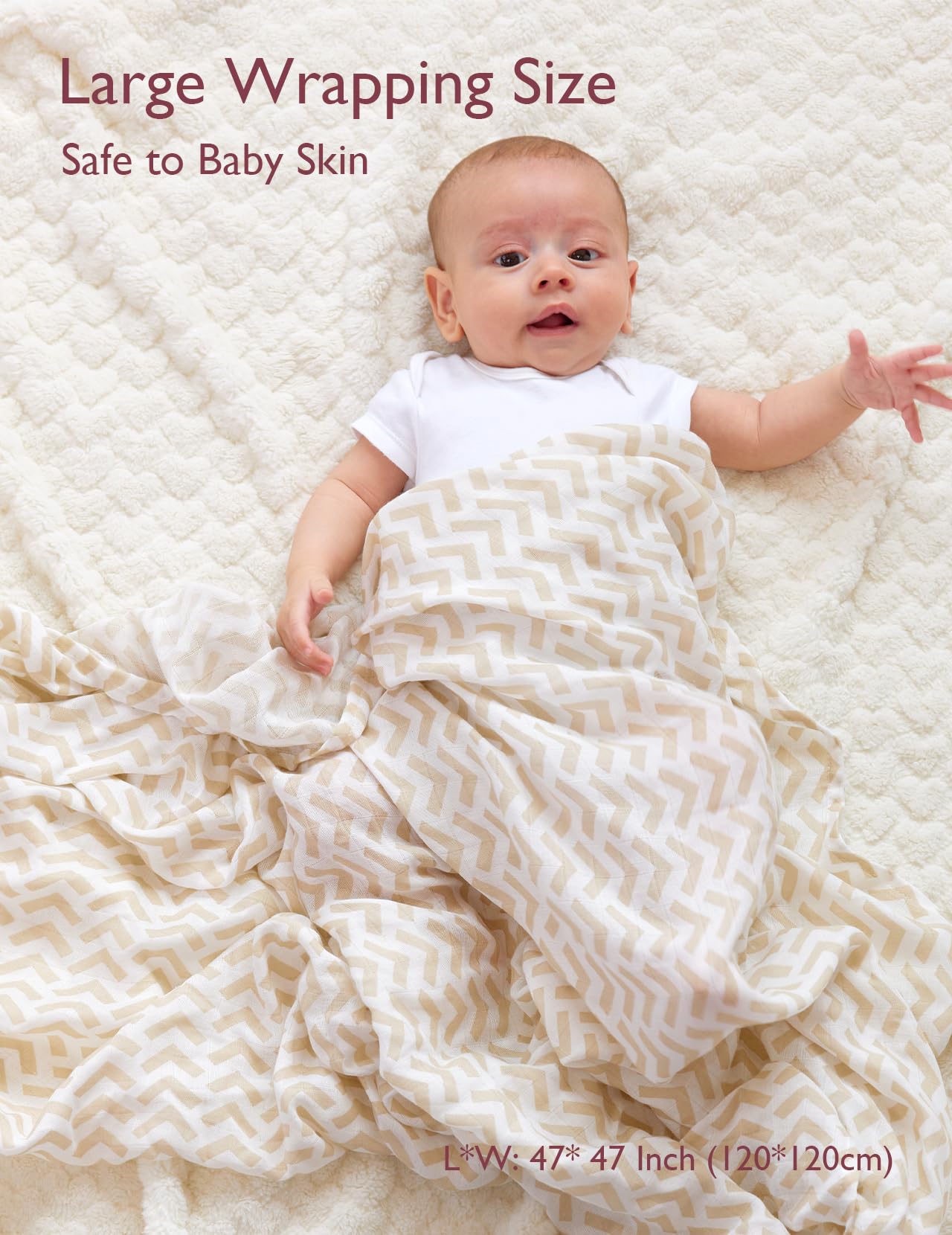 Momcozy Muslin Swaddle Blanket, 4 Pack Ultra Soft Neutral Swaddle Blankets, Breathable Large 47'' x 47'' Baby Infant Newborn Essentials, Boys Girls Receiving Blanket, Beige Star