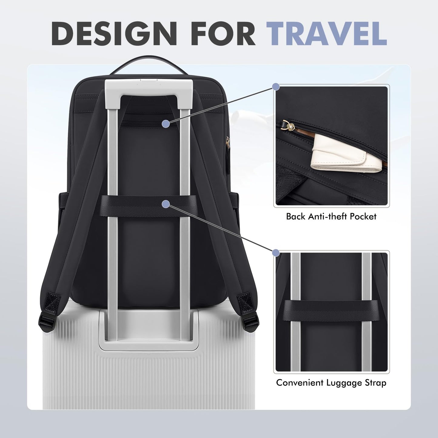 Travel Laptop Backpack for Women Airline Approved for Work College Travel Multi-Functional Casual Daypack Teacher Nurse Bags Fits 15.6 Inch Notebook (Black)