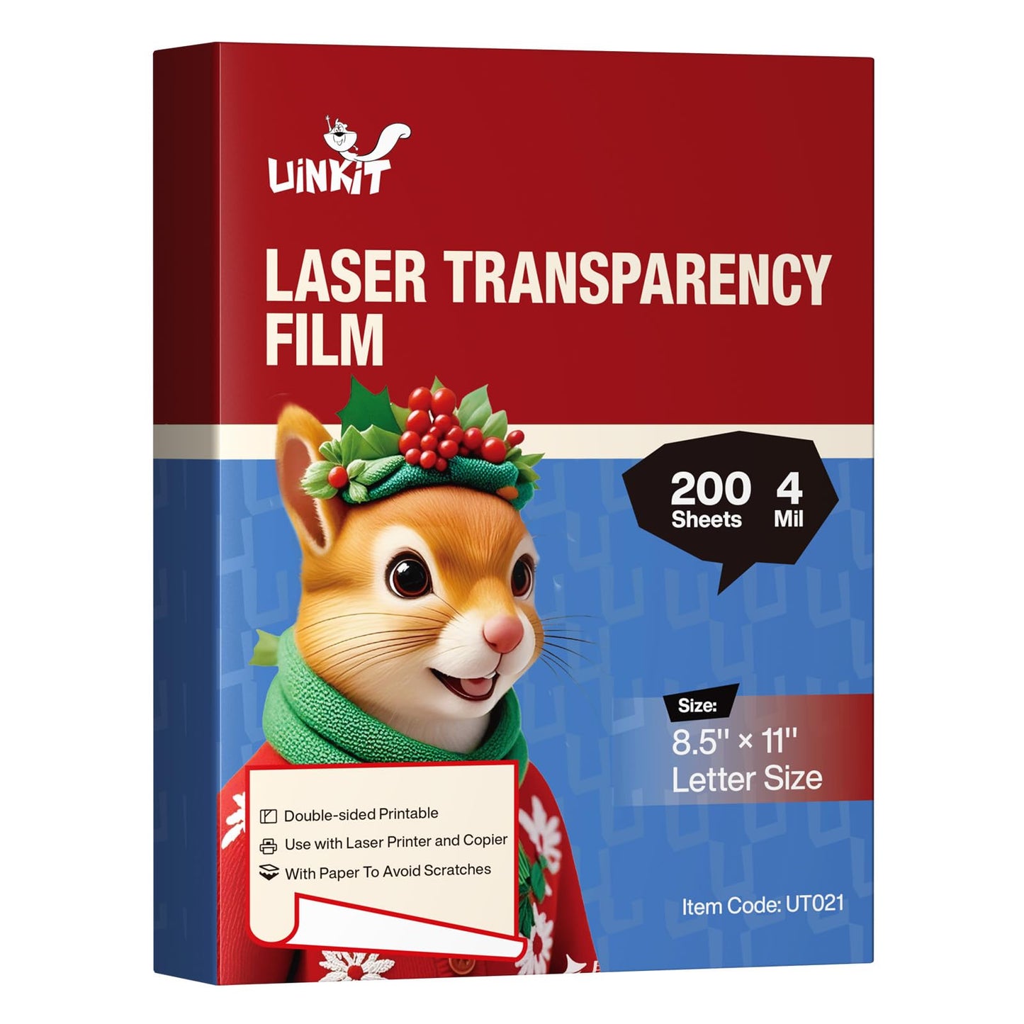 Uinkit 200 Sheets Laser Transparency Film 8.5x11 Color Transparent Paper OHP Clear Overhead Projector Film 8.5x11 for Laser Jet Printer Copier Copy Copies Photo (8.5x11-200Sheets)