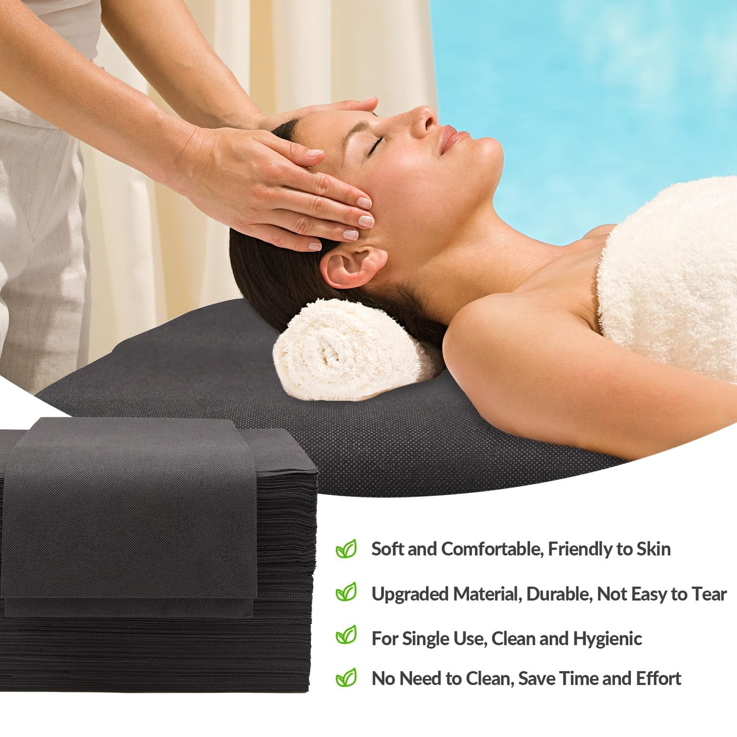 100PCS Large Disposable Massage Table Sheets, 31" X 79" Black Breathable Disposable Bed Sheets for Massage Beauty Salon, SPA Bed Sheets Lash Wax Tattoo Bed Covers, Soft Non Woven Fabric