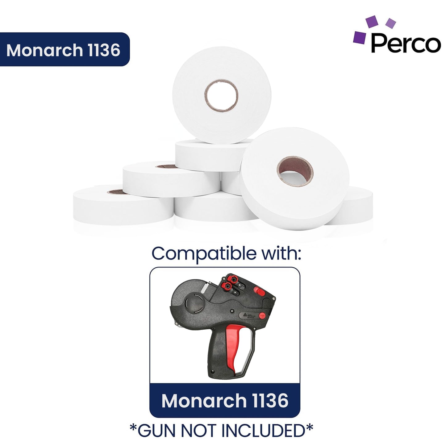 Perco White Pricing Labels for Monarch 1136 Price Gun - 8 Rolls, 14,000 Price Marking Labels