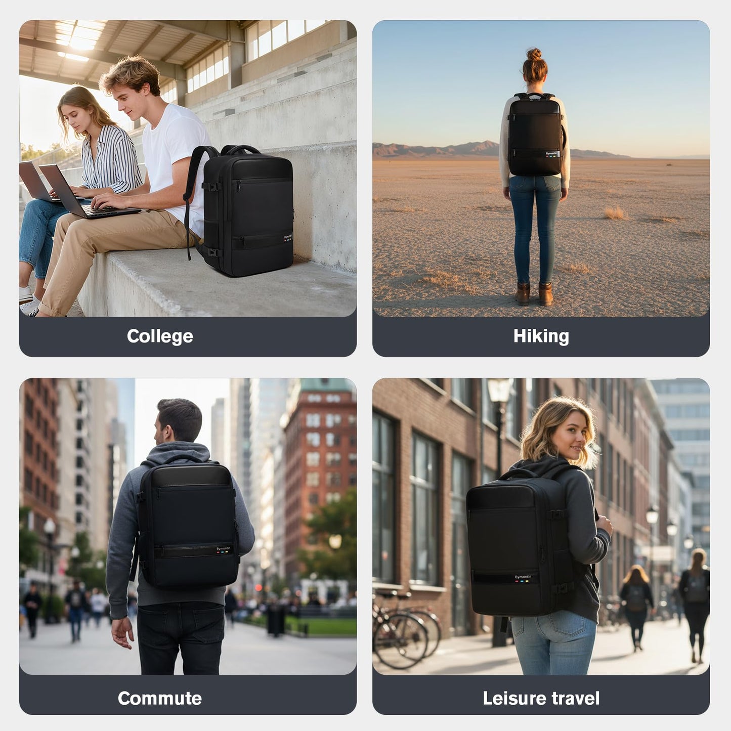 Bymontin Practical Laptop Backpack, Next-Gen Bag for School Work Leisure & Travel, Luggage-Style Fashional Pack (All Black, XL (8x12.8x18.5))