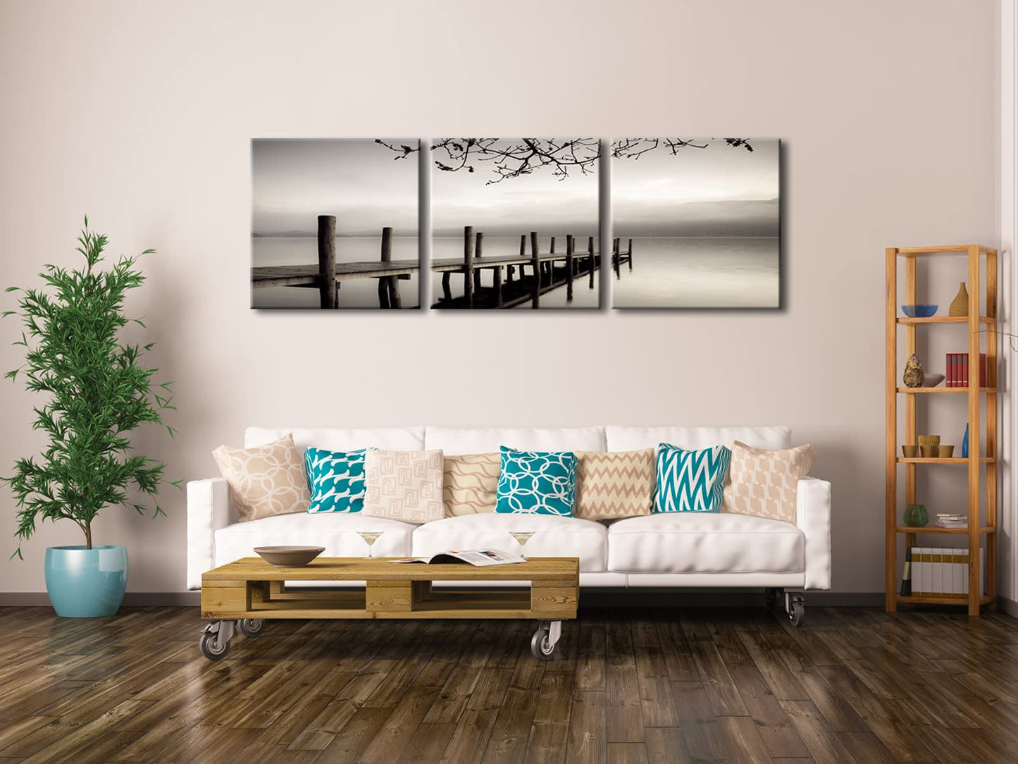 Pyradecor Peace Large Modern 3 Panels B & W Gallery Wrapped Landscape Giclee Canvas Print on Canvas Wall Art Work Ready to Hang for Living Room Kitchen Home Office Decorations AH3018-5050