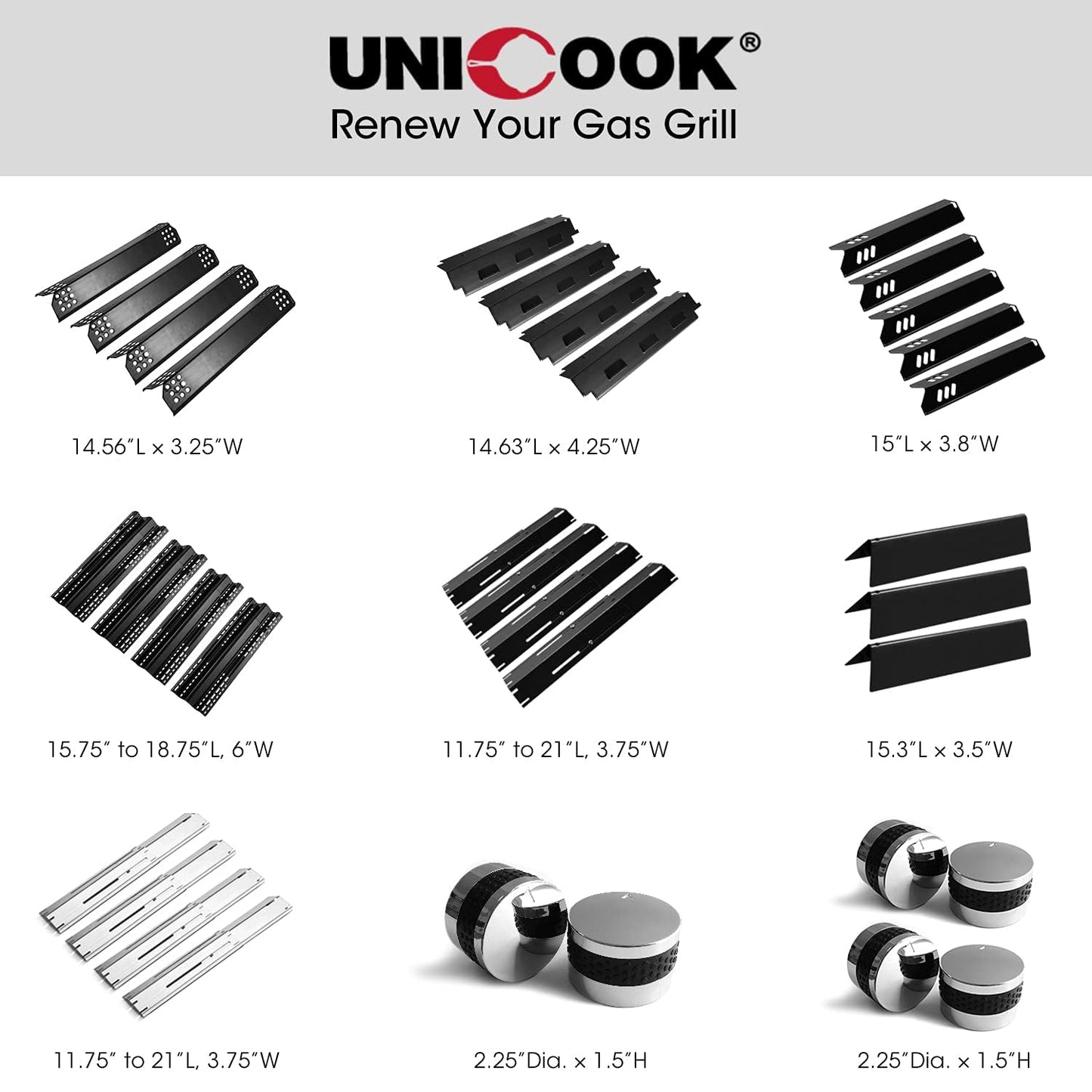 Unicook BBQ Heat Plates 14.56" L, Barbecue Gas Grill Replacement Parts, Porcelain Heat Shield Tent, BBQ Burner Cover, Flame Tamer for Gas Grills, 4 Pack