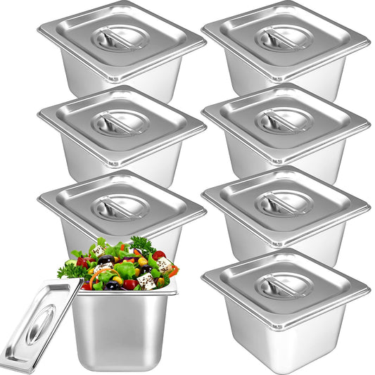 8 Set Stainless Steel Hotel Pans 4 Inch Deep Steam Table Pan with Lids Stainless Food Storage Containers Stackable Metal Steamer Pan for Kitchen Restaurant Party Buffet Event Catering
