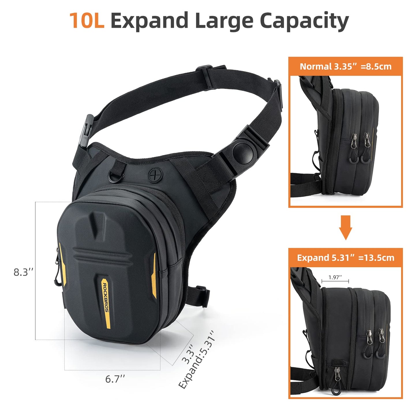 ROCKBROS Drop Leg Bag 3 IN 1 Motorcycle Waist Pack Thigh Bag Magnetic Motorcycle Tank Bag Muti-functions Leg Pouch for Men Women Cycling Hiking Running Camping Travel 10L Black