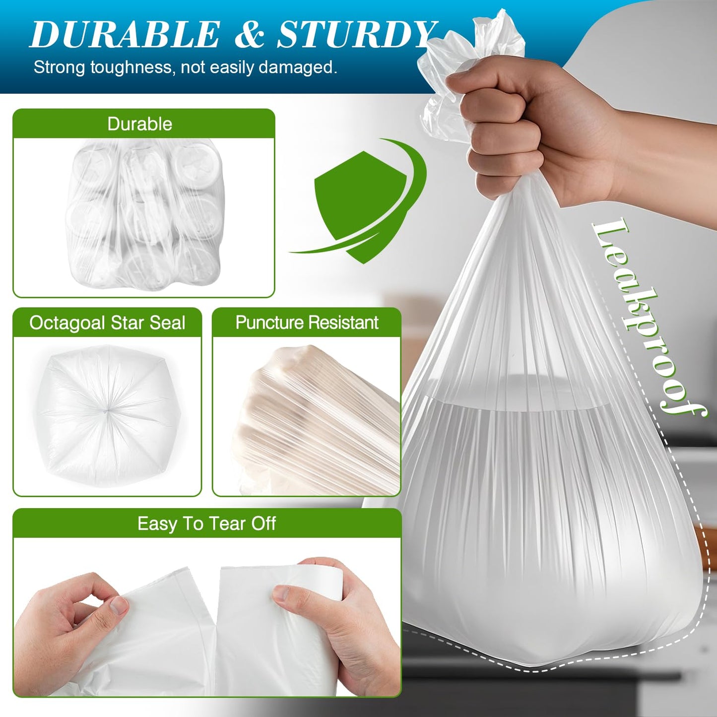 Charmount Small Trash Bags 2-4 Gallon 1000 Count, Unscented White Plastic Wastebasket Liners for Bathroom, Mini Garbage Can or Bin