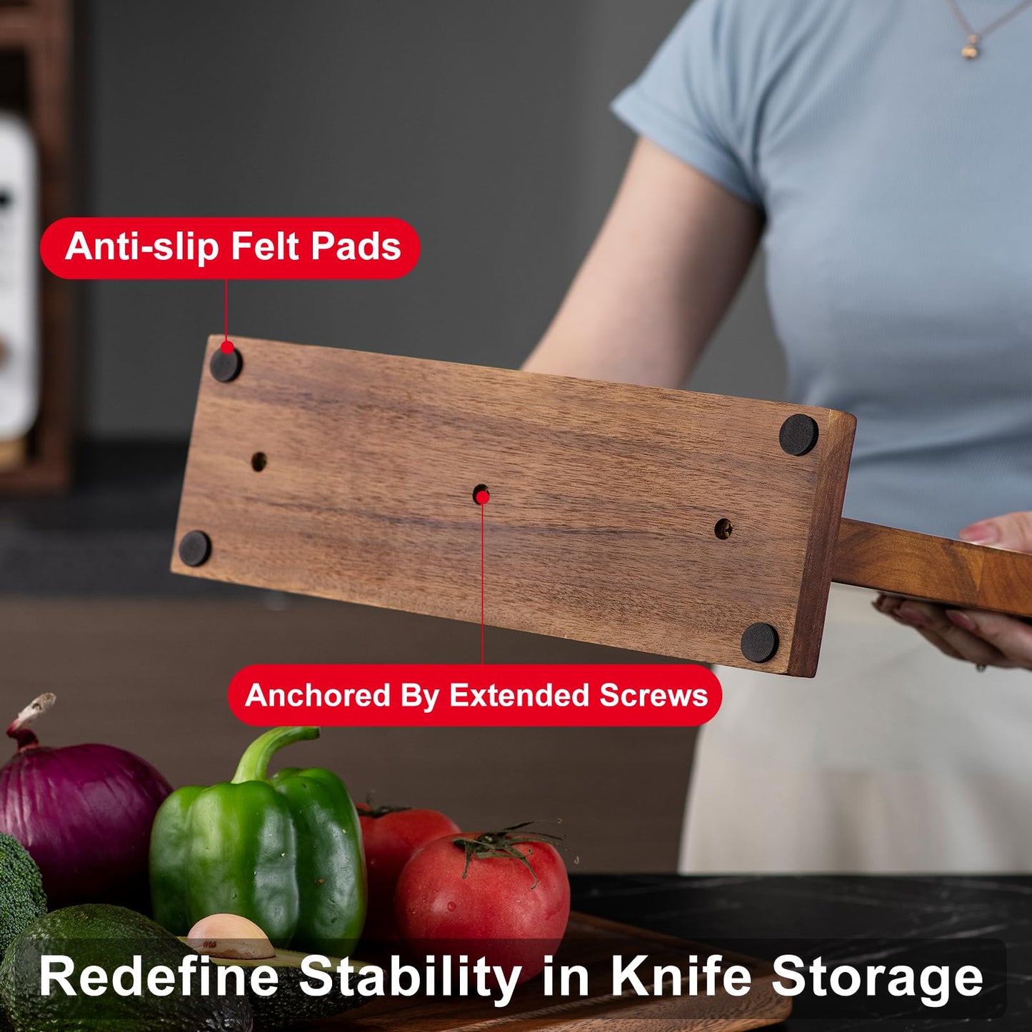 Magnetic Knife Holder - KUCHEASY Double Sided Magnetic Knife Block Without Knives - Wooden Universal Knife Stand - Knife Display Rack for Kitchen Counter Multifunctional Storage 12 inch