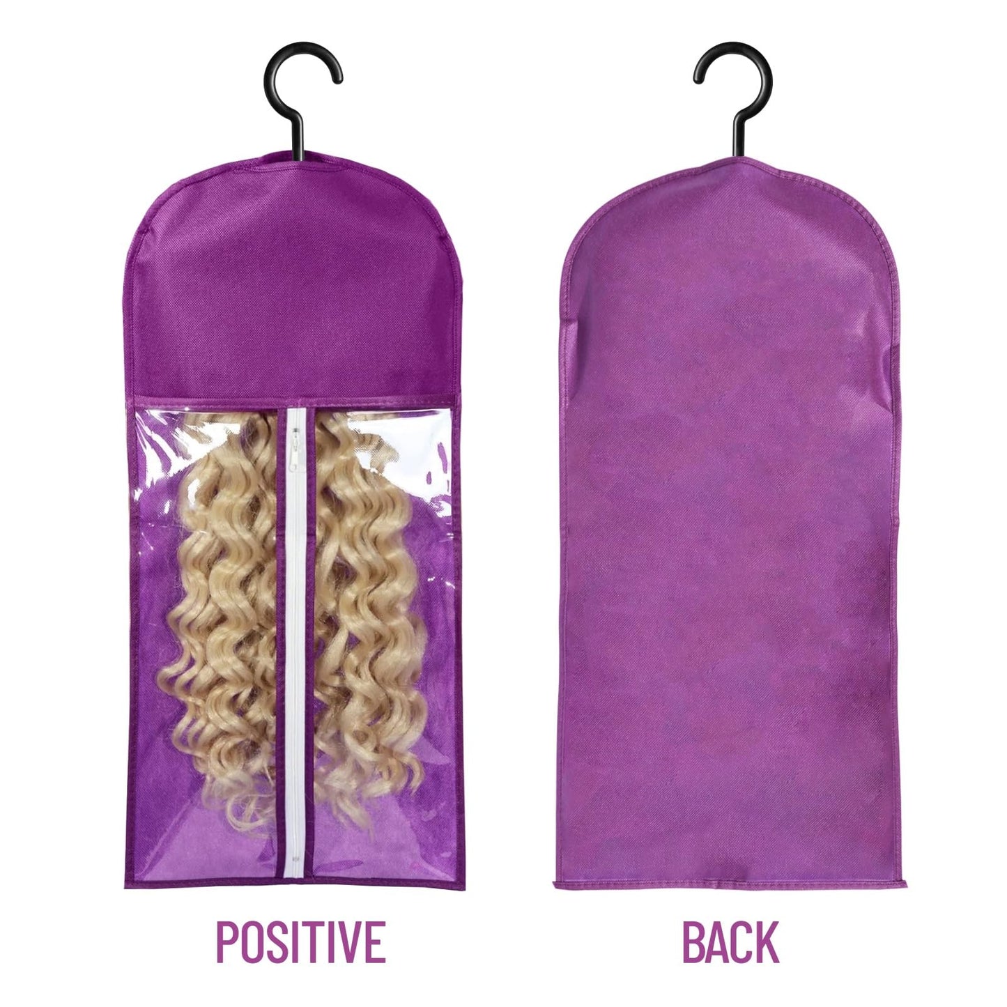 AIHOPESTO 12PCS Wig Bags With Hanger - Hair Extension Holder for Multiple Wigs - Organizer (6PCS Black & 6PCS Purple)