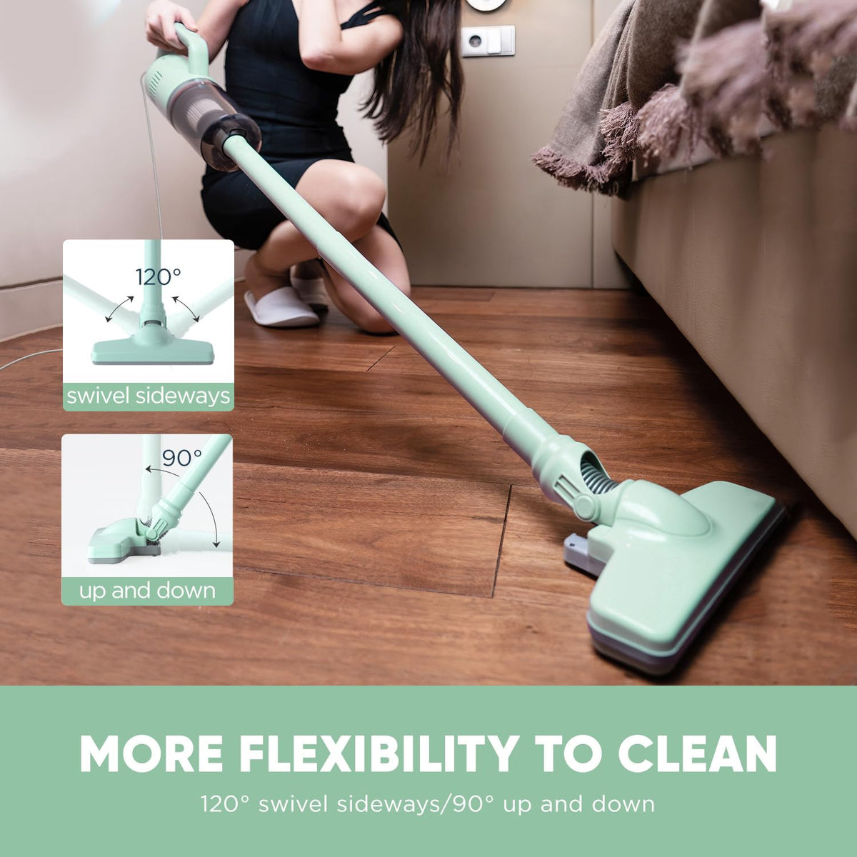 KEROMEE Corded Stick Vacuum Cleaner, 14kpa Powerful Suction Handheld Vacuum Cleaner with Crevice Tool, Small Vacuum Cleaner for Hardwood Floor Pet Hair Staircases Sofa Window