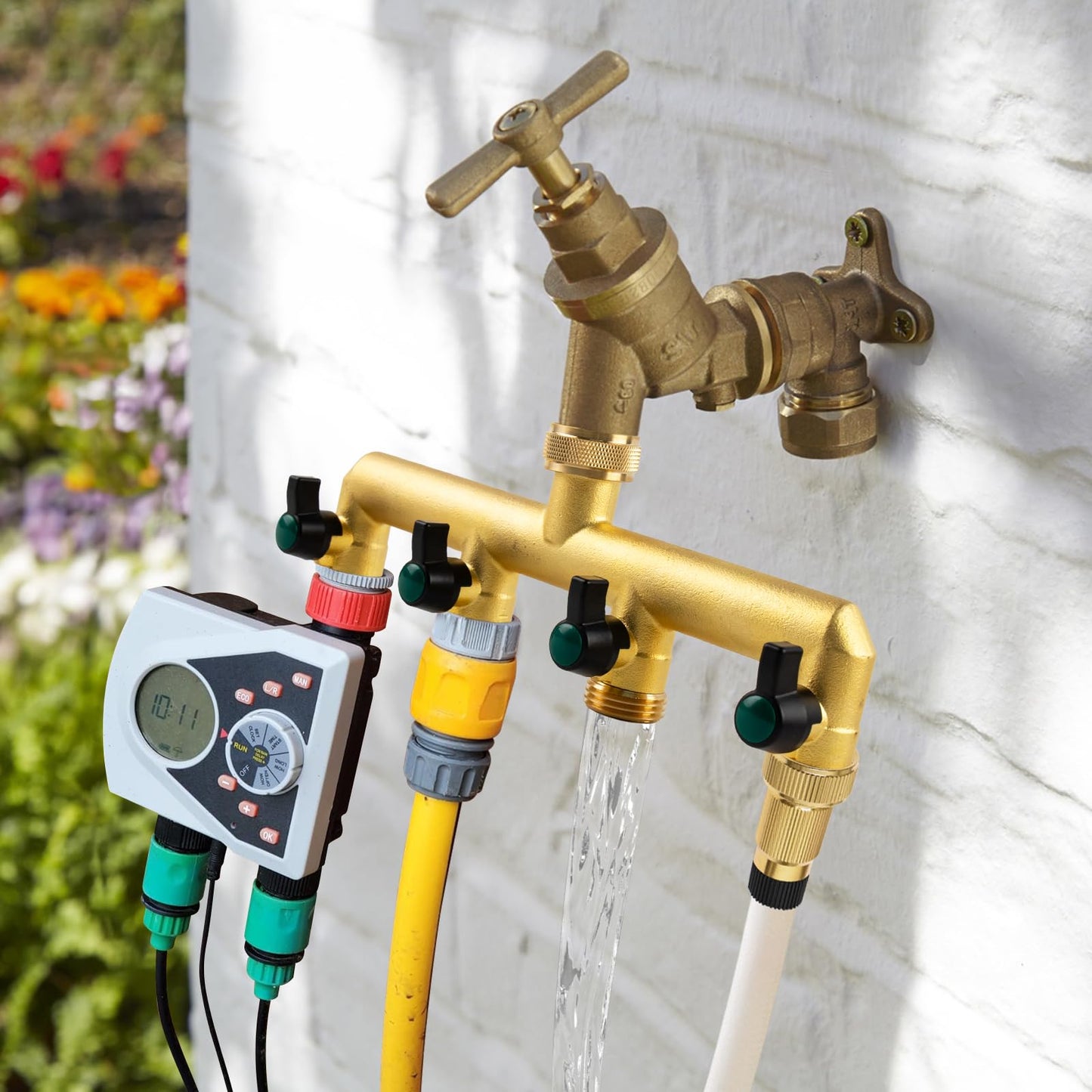 Tesmotor 4 Way Brass Tap Splitter, 3/4 Inch 4 Way Hose Tap Splitter with 4 Individual Valves for Garden Kitchen Faucet