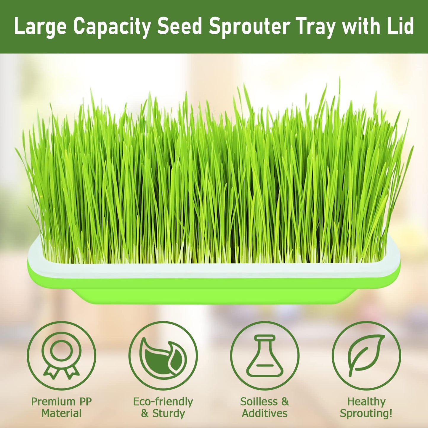Legigo 10 Pack Green Seed Sprouter Trays- Soil-Free Cultivation Germination Tray, BPA Free Nursery Tray with Planting Paper for Indoors or Outdoors Sprouting Seeds, Grow Grass, Beans