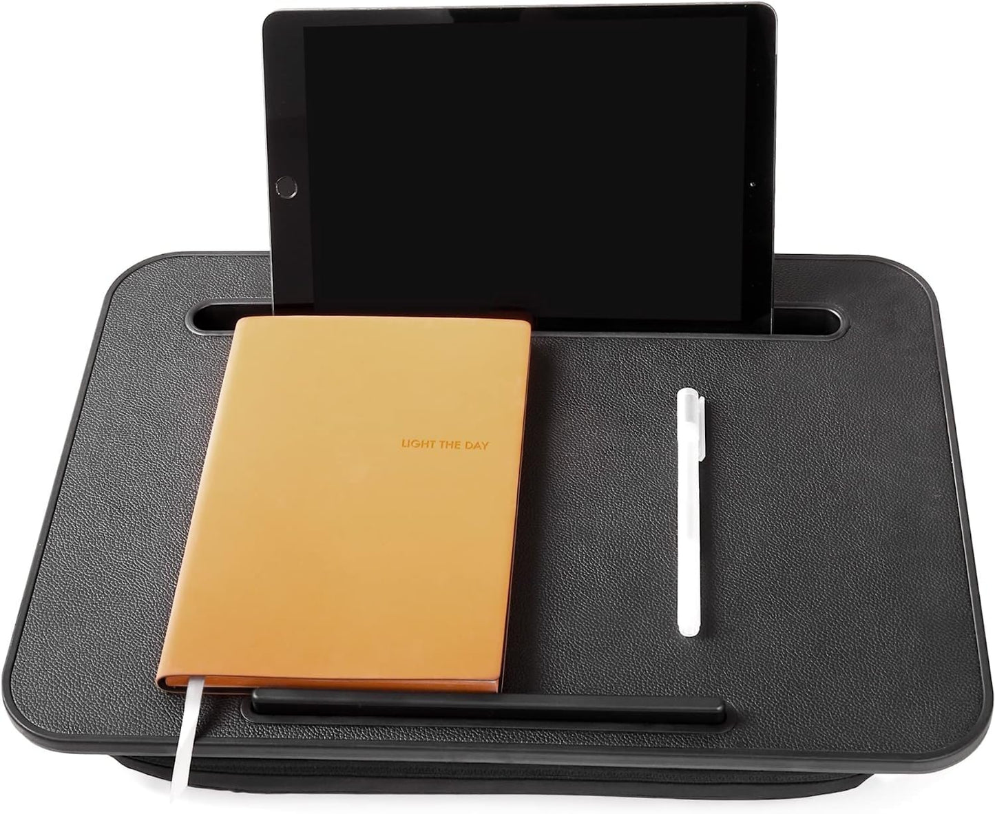 Lap Desk, Portable Laptop Lap Desk with Pillow Cushion, Fits up to 15.6 inch Laptop, Laptop Stand with Device Ledge and Phone Holder, for Home Office, Black, ISTUDYNITURE(Small)