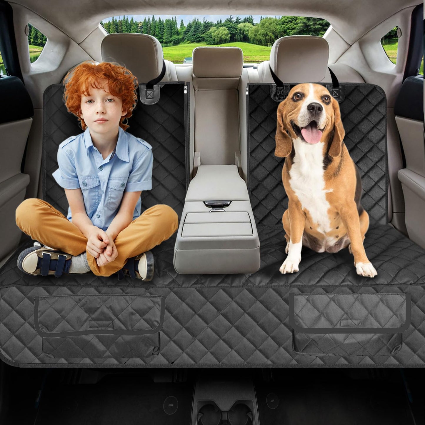 Waterproof Pet Seat Cover Car Seat Cover Protector for Dogs, Heavy Duty Scratch Proof Nonslip Durable Soft Pet Back Seat Covers for Cars Trucks and SUVs with 2 Belts (All Black, M)