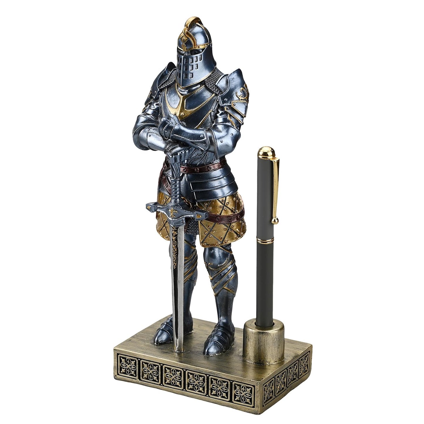 HDMbigmi King's Guard Knight Pen Stand Statue Office Pen Stand Desk Organizer for Men Top Collection as Gift 9.45 Inches (Blue)