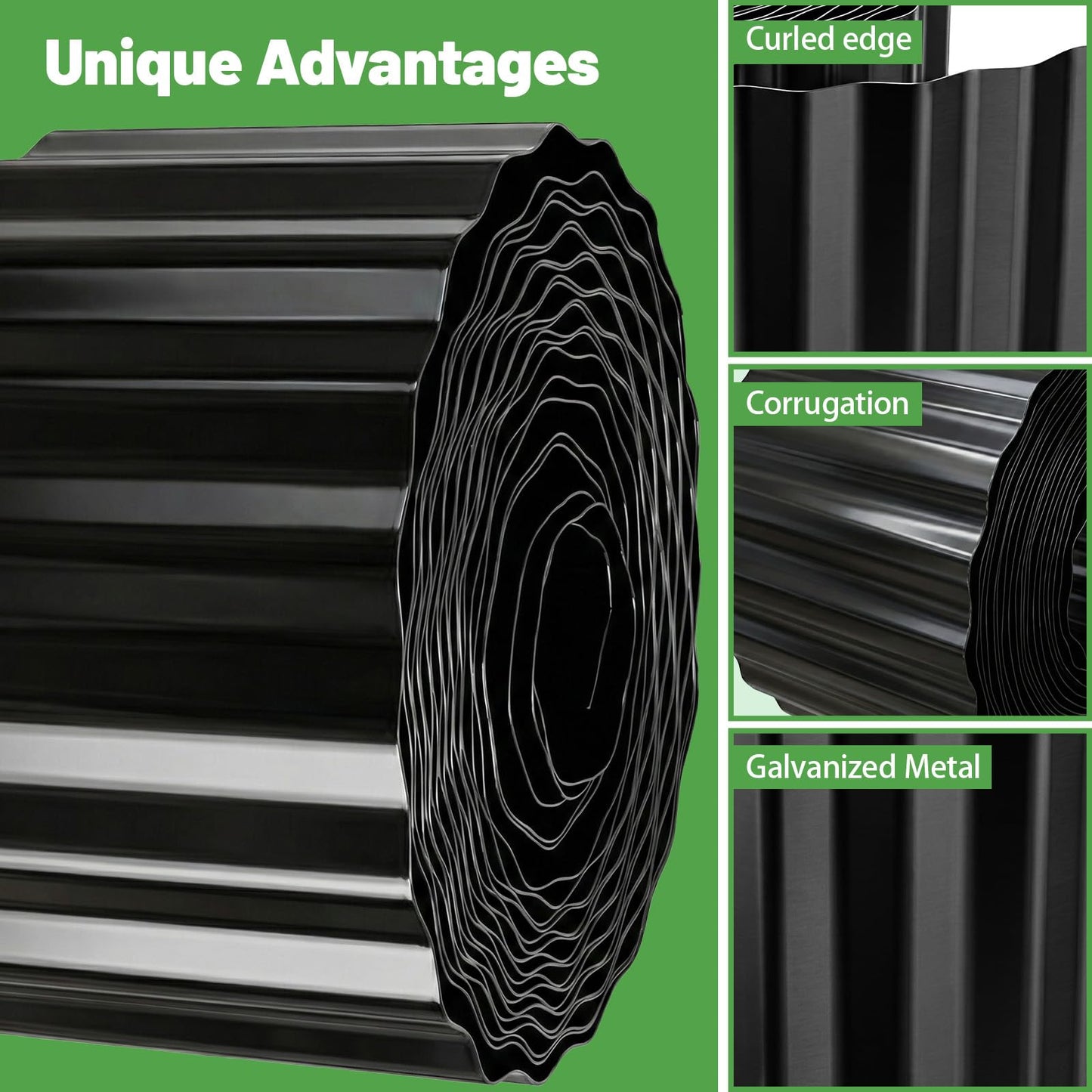 20FT Garden Corrugated Metal Landscape Edging-10'' H Bendable Sturdy Landscape Lawn Edging -Garden Metal Edging Border for Raised Flower Bed Tree Surrounds-Black. (10inch*20FT)