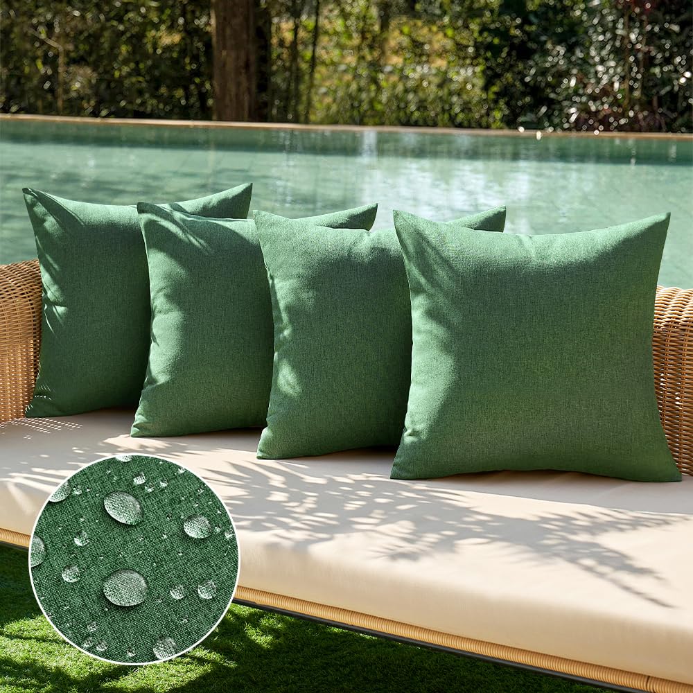MIULEE Christmas Pack of 4 Decorative Outdoor Throw Pillow Covers Linen Waterproof Pillow Covers Farmhouse Cushion Cases for Patio Garden Tent Balcony Couch Sofa 18x18 inch Dark Green