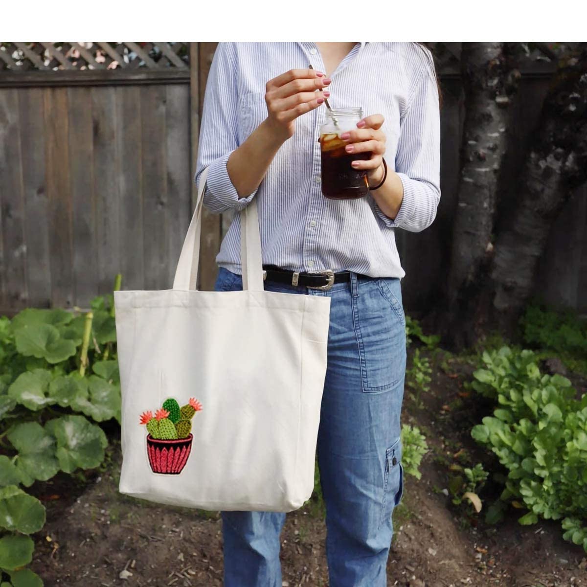 8 Reusable canvas Tote Bags Bottom Gusset Heavy Tote Shopping Bag Washable Grocery Tote Bag,Multi-purpose Blank Canvas Bags Use for Grocery Bags,Book Bags,Shopping Bags,Craft DIY,Gift(15.5''x13''X3'')
