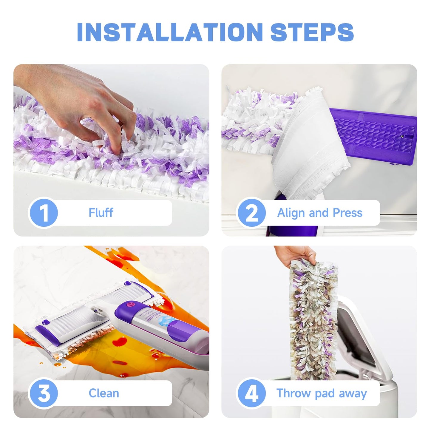 24 Pack Disposable Power Mop Pads Refills for Swiffer Power Mop Pads, 5X Cleaning & Unscented 14-Layer Thickened Multi-Surface Replacement Mopping Refills Pads for Floor Surface Cleaning