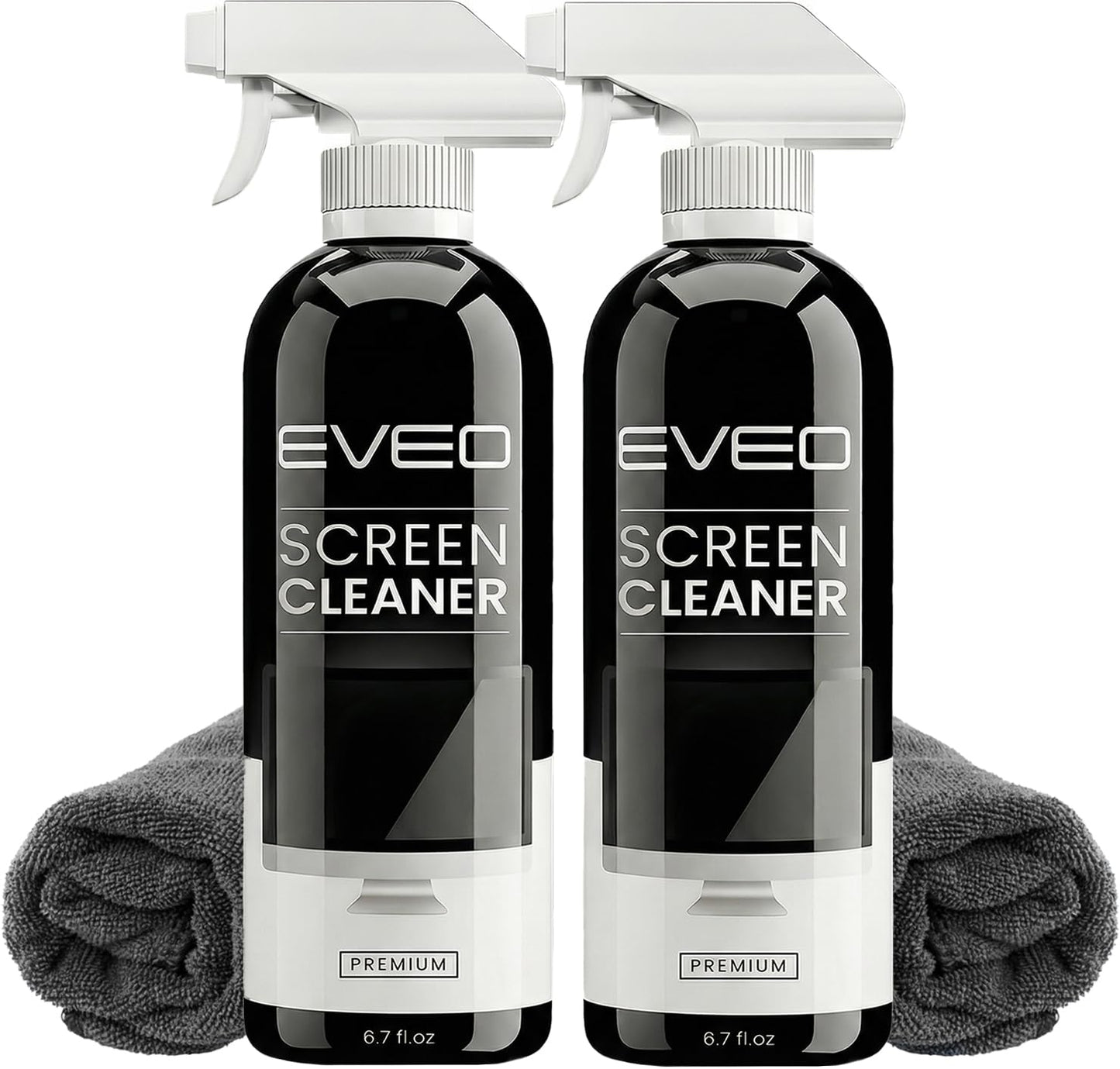 EVEO® Screen Cleaner Spray Kit (Streak-Free) TV Screen Cleaner for Smart TV, LCD, LED, OLED | Computer Cleaner Spray and Wipe Microfiber Cloth for, Monitor, Laptop, iPad, Car & More - 2 Pack