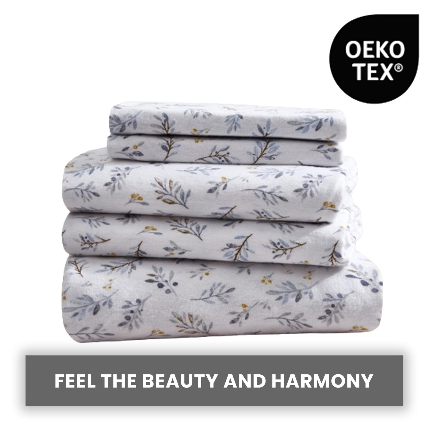 New Season - 100% Cotton Flannel Sheet Set Softly Brushed Cotton - Stylish Printed Bed Sheets - Warm, Breathable Bed Sheets Set (Leaf & Berry White, Queen)