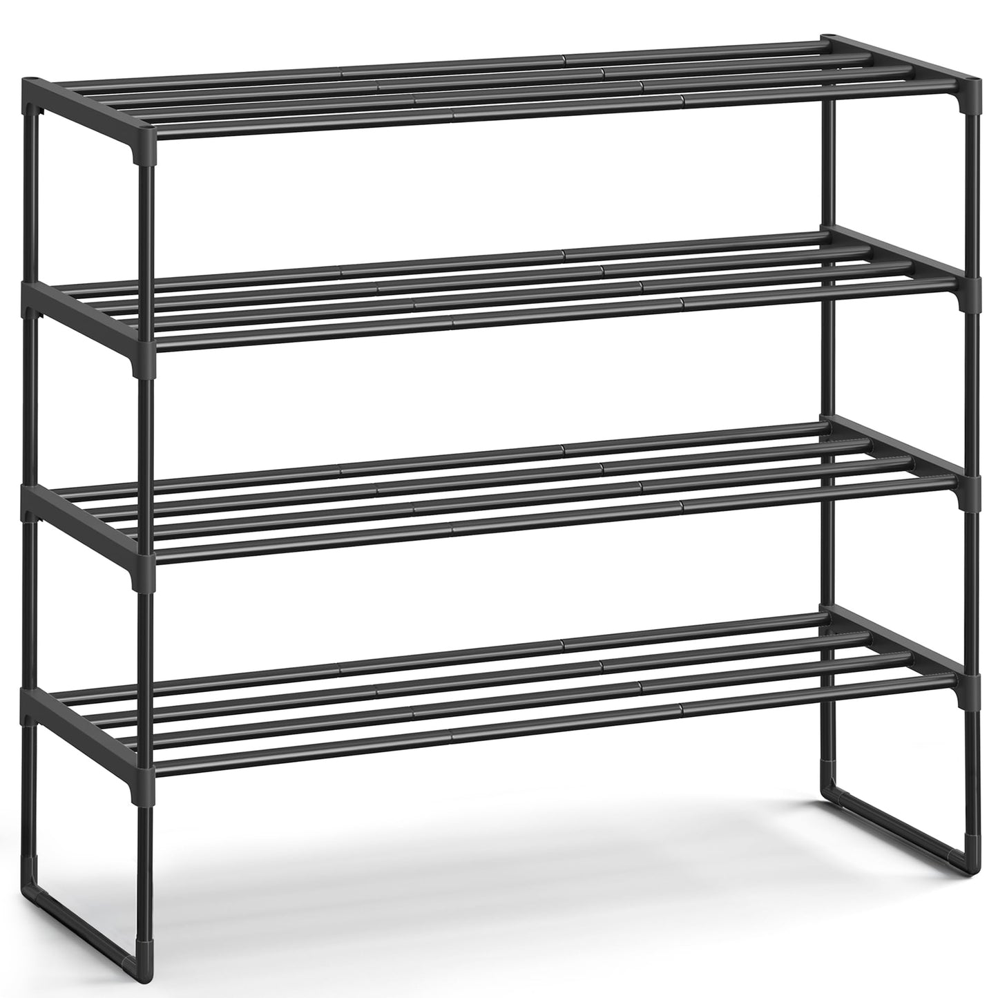 SONGMICS Shoe Rack, 4-Tier Shoe Organizer, Sturdy Storage Shelf, Upright or Upside Down, for 20-25 Pairs, Stackable, for Entryway, 30 x 92 x 75 cm, Black ULSA14BK