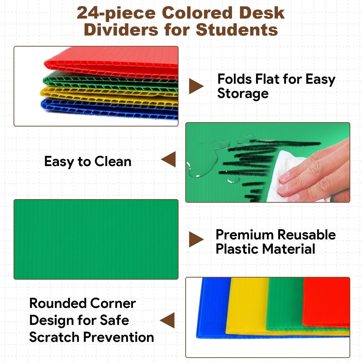 BBTEQEKN 24 Pack Student Desk Dividers, Durable and Waterproof Plastic Study Carrel Divider, Testing Dividers for Classroom, Easy-to-Clean Plastic Privacy Shield Boards for Student Desks