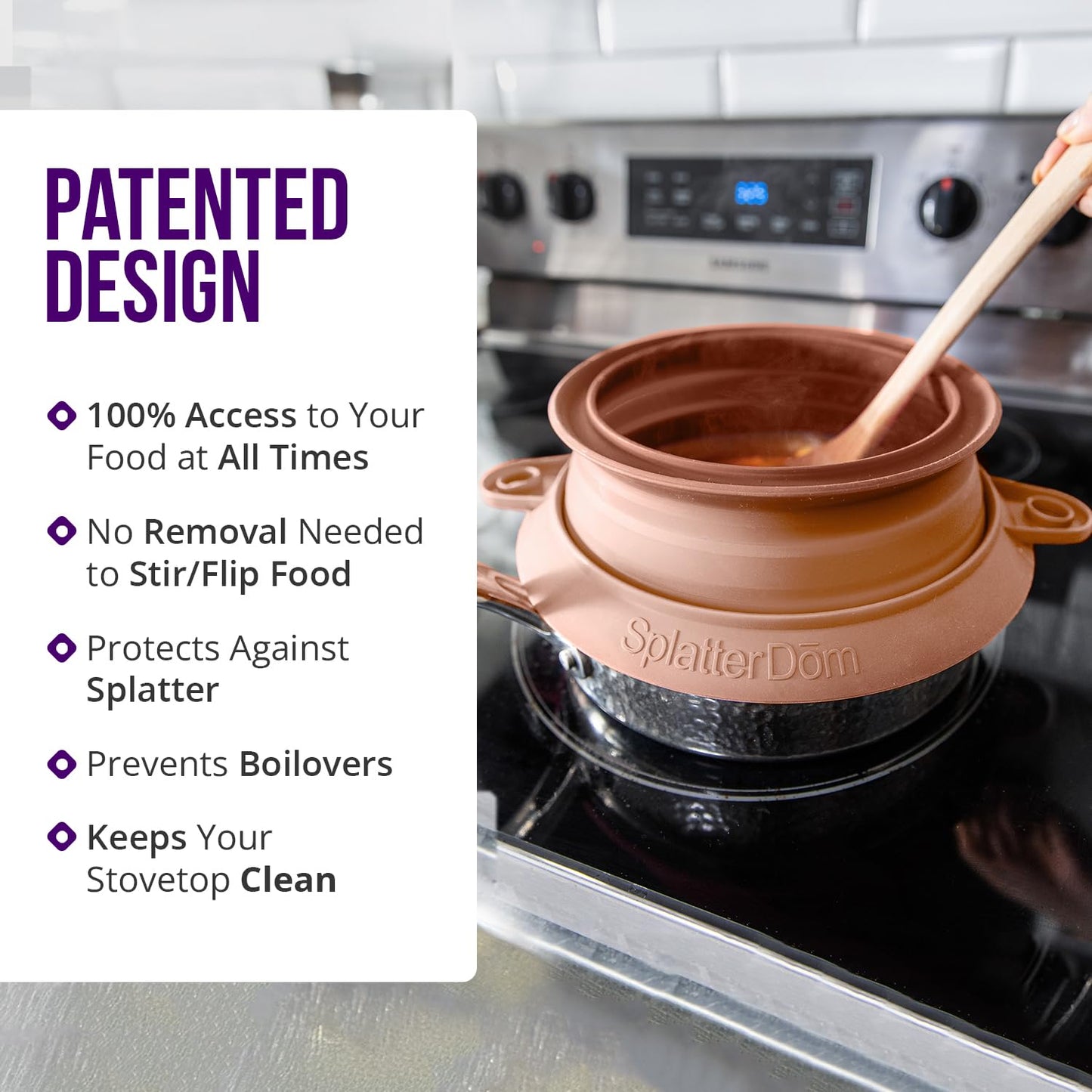 L.I.Q Silicone Splatter Guard – Fits 10 and 12 Inch Pots (25 and 30 Centimeters) – Microwave Safe and Durable SplatterDom - Includes 10” Lid - Food and Oil Splash Guard (Terra Cotta, Large)