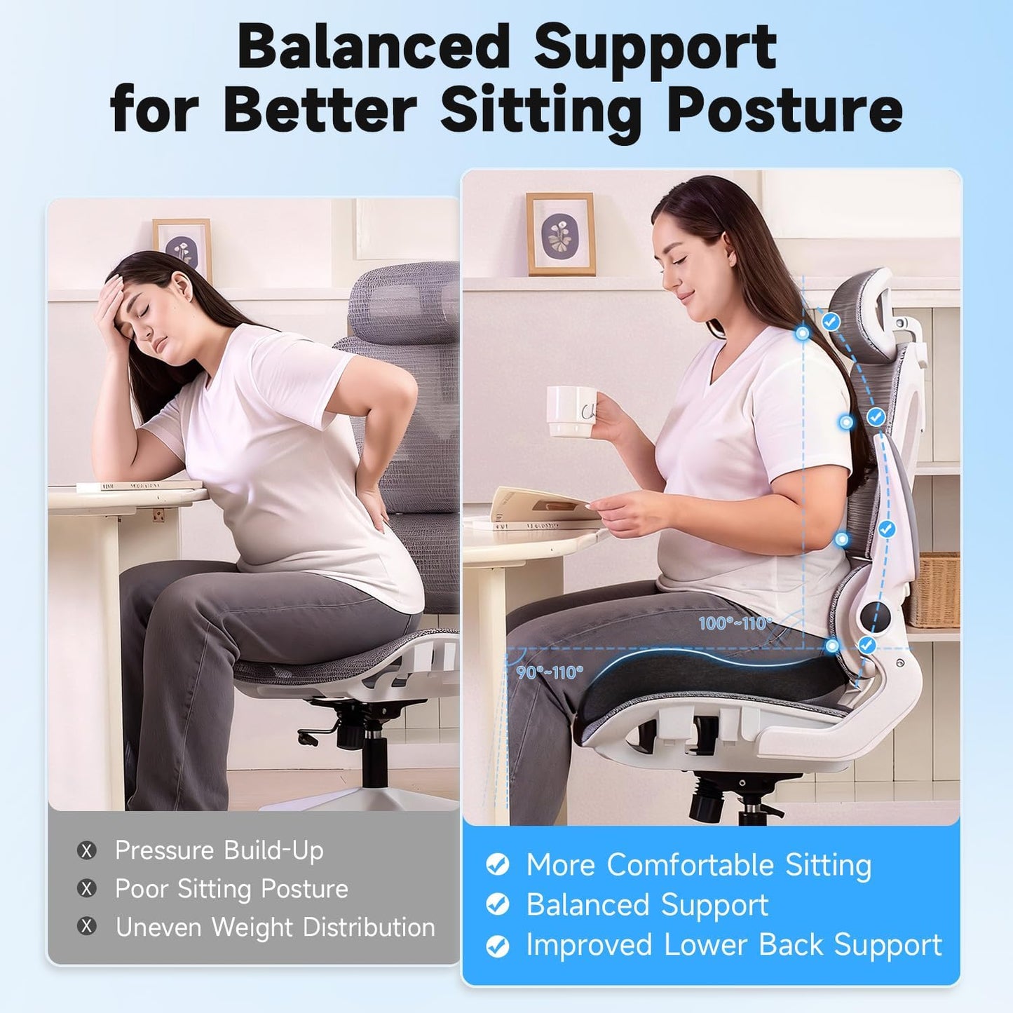 Ergonomic Seat Cushion for Office Chair, Memory Foam Seat Cushion with Stable Wraparound Support for Long Sitting, Office Chair Cushion for Home Office & Desk Chairs, Dark Grey