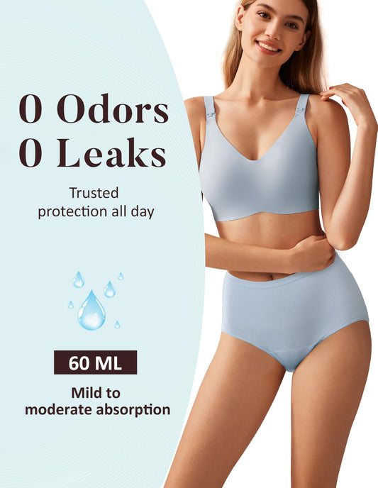 AIRCUTE Washable Urine Absorbency Incontinence Underwear for Women Bladder Leak Proof Cotton Panties 60ML 5 Pack(Tricolor, Large)