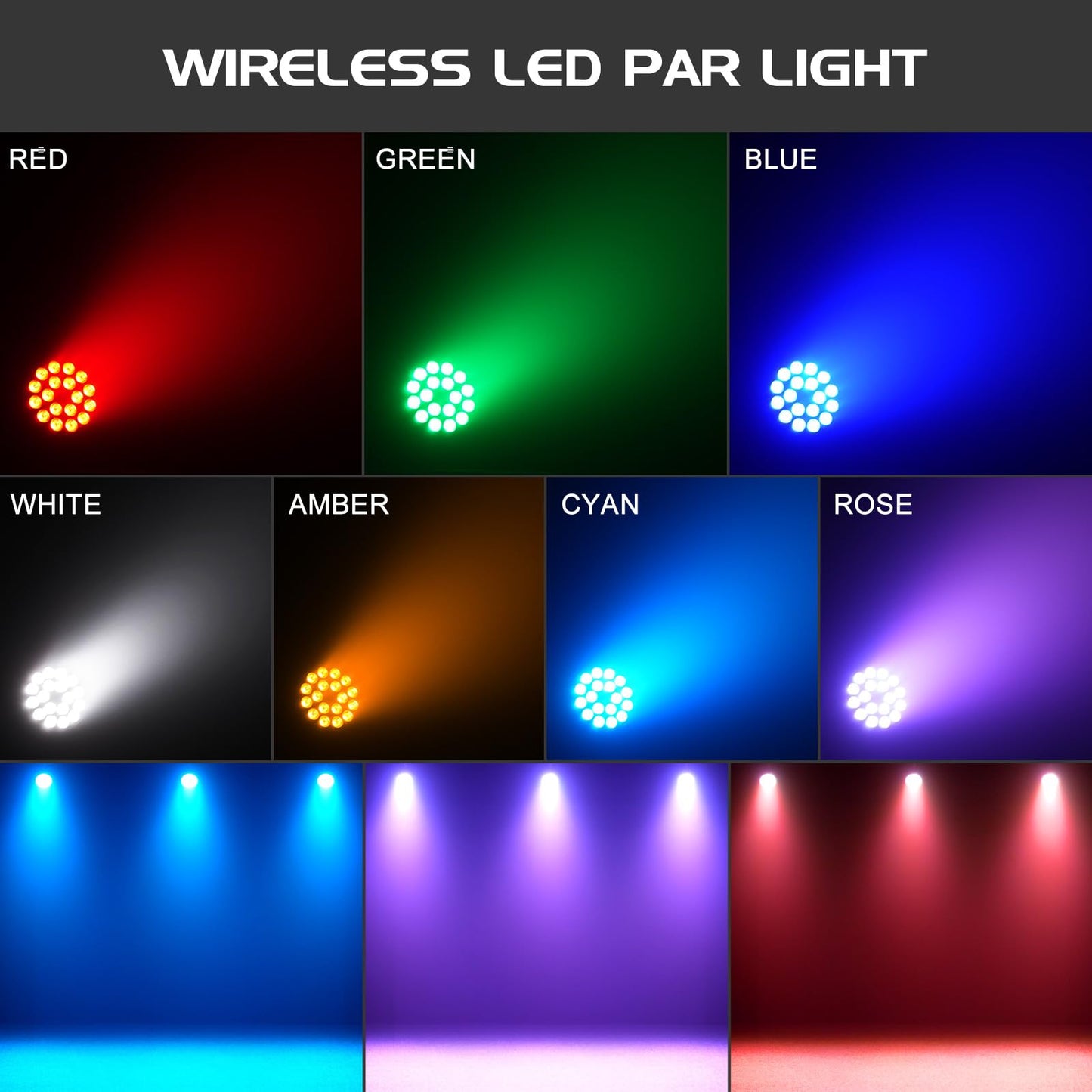 Qajok LED Par Light, Sound Active & DMX Control，DJ Lights, Party Light with Pro RGBW & Strobe Effects for Indoor Stage, Wedding, Church Events