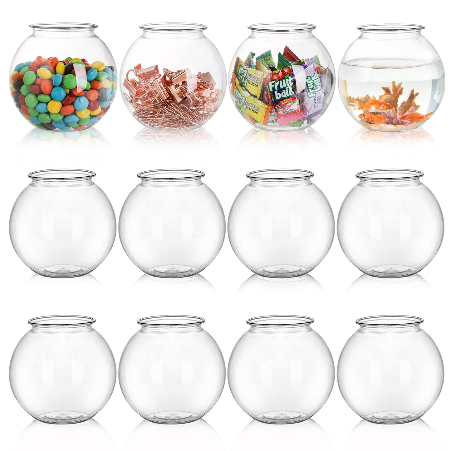 Okllen 12 Pack Plastic Fish Bowls, 16 Oz Clear Round Ivy Bowls for Decoration, Mini Shatterproof Drink Bowl Fishbowl Glasses for Carnival Games, Drinks, Candy, Party Favors & More