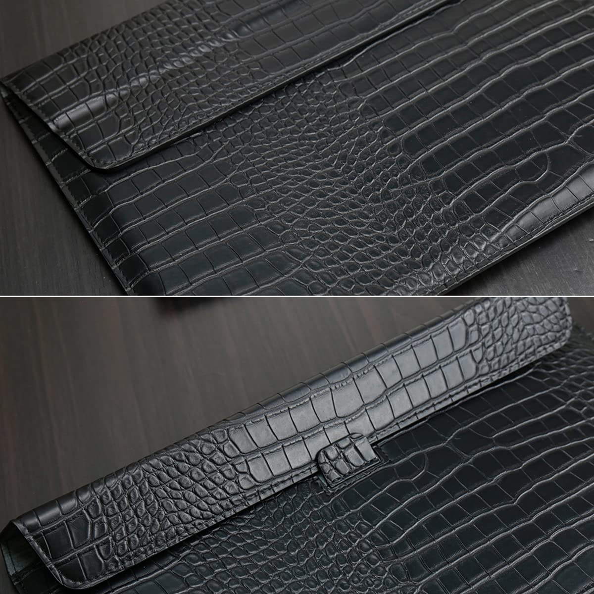 Seanai Laptop Sleeve Case 13-13.6 Inch Crocodile PU Leather Flip Cover with Stand Function for 2016-2026 MacBook Neo 13 A18 Pro A3404 Air 13 Pro 13 M5 M4 M3 M2 M1, for HP Dell Lenovo Laptop, Black