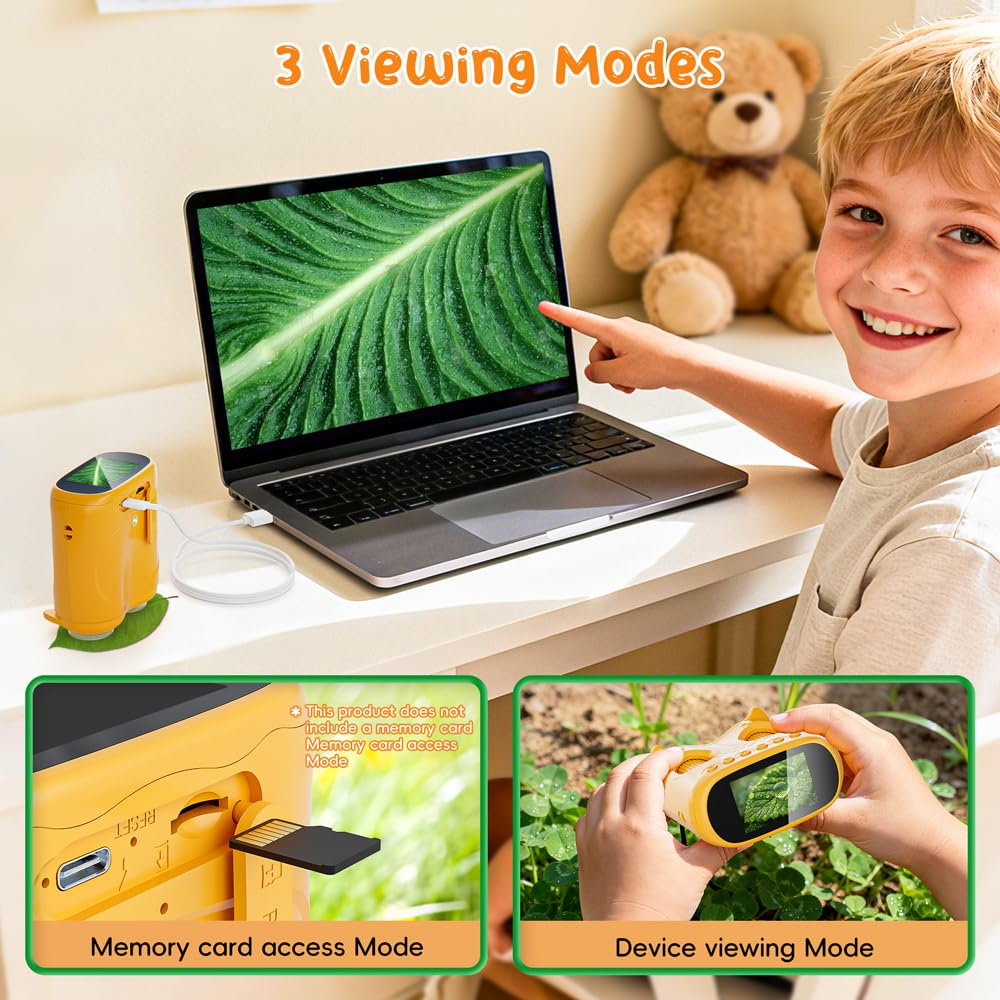 Temodu 2-in-1 Kids Microscope Telescope, 2.0" 1000X Digital Microscope for Kids, HD Portable Education Telescope for Kids Birthday Festival Gift, Science Fun Toys for Children Age 4-12 (Yellow)