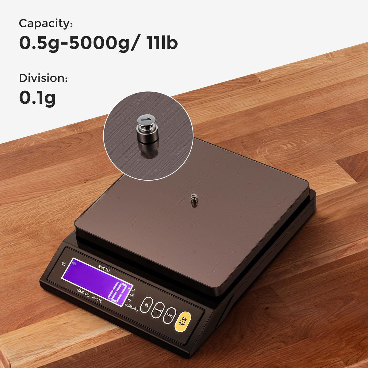 Bonvoisin Baking Scales 0.1 Gram Accuracy Digital Scales for Kitchen, Candle, Soap and Sourdough Bread, with Percentage Weighing Function, Weighing in Grams, Pounds and Ounces (10 lbs)