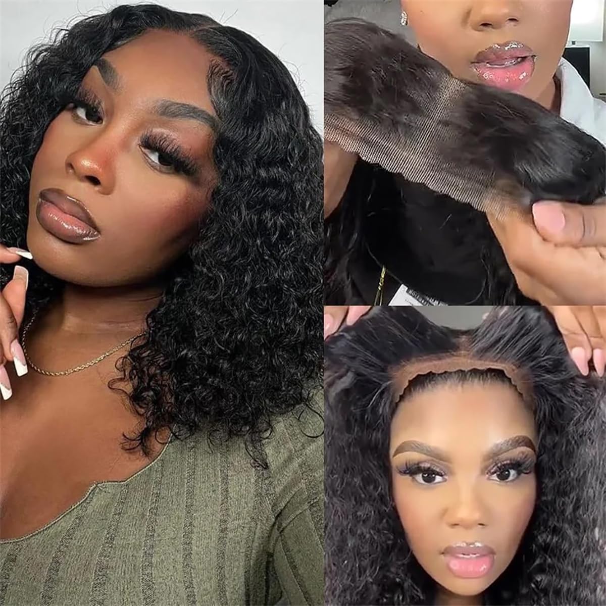 Bob Wigs Human Hair 12 Inch Wear and Go Glueless Pre Plucked Deep Wave Curly Bob Wig Human Hair Upgraded No Glue 13x4 Lace Front Glueless Wigs for Black Women