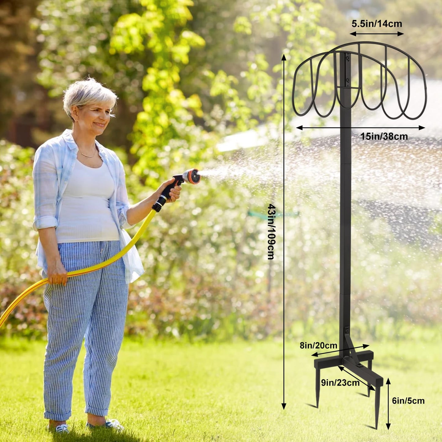 LooKu Garden Hose Holder Outdoor Water Hose Stand Holder 43 Inch Height Free Standing Ground Hose Hanger for Yard Organizer