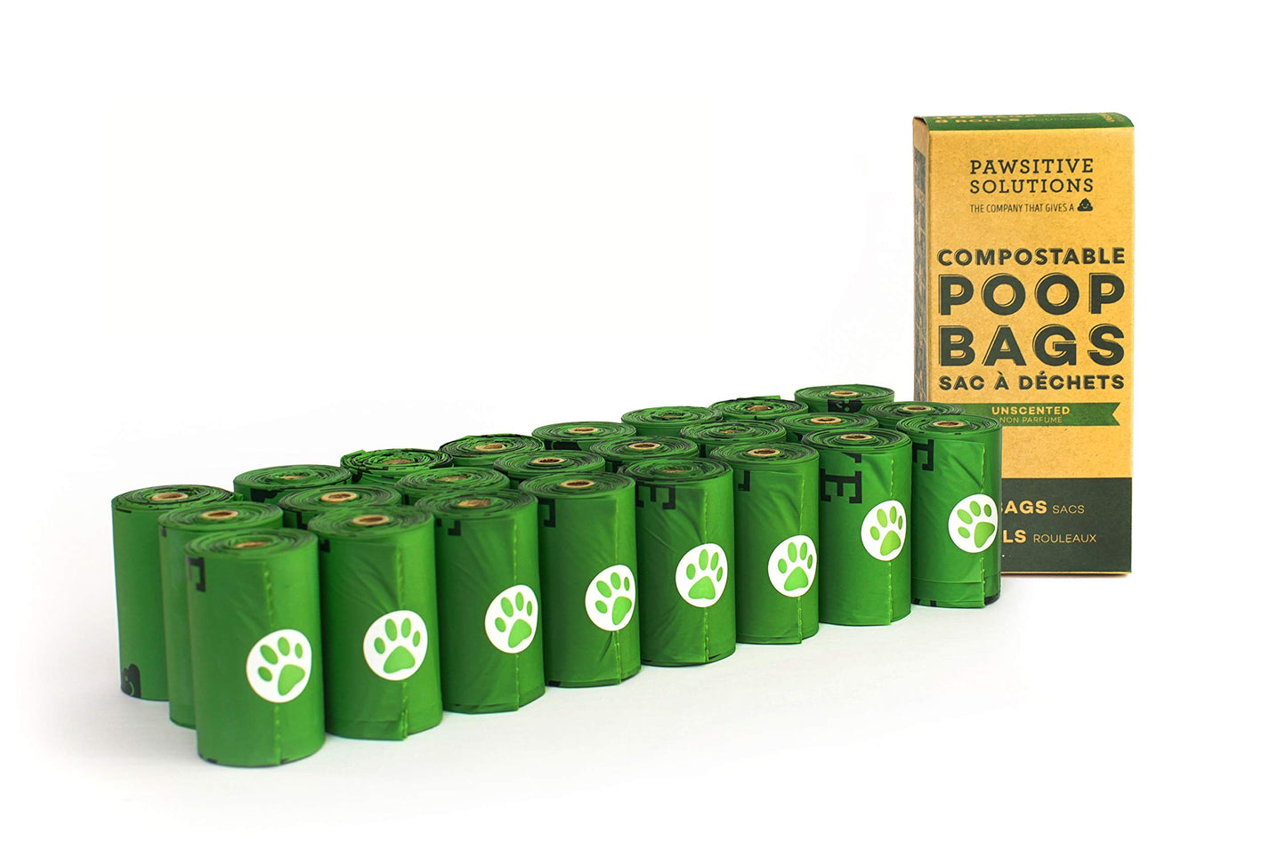 Pawsitive Solutions 3 Pack (360 Bags) Eco-Friendly Compostable Extra Thick and Strong Unscented Doggy Poop Waste Bags - Easy Open