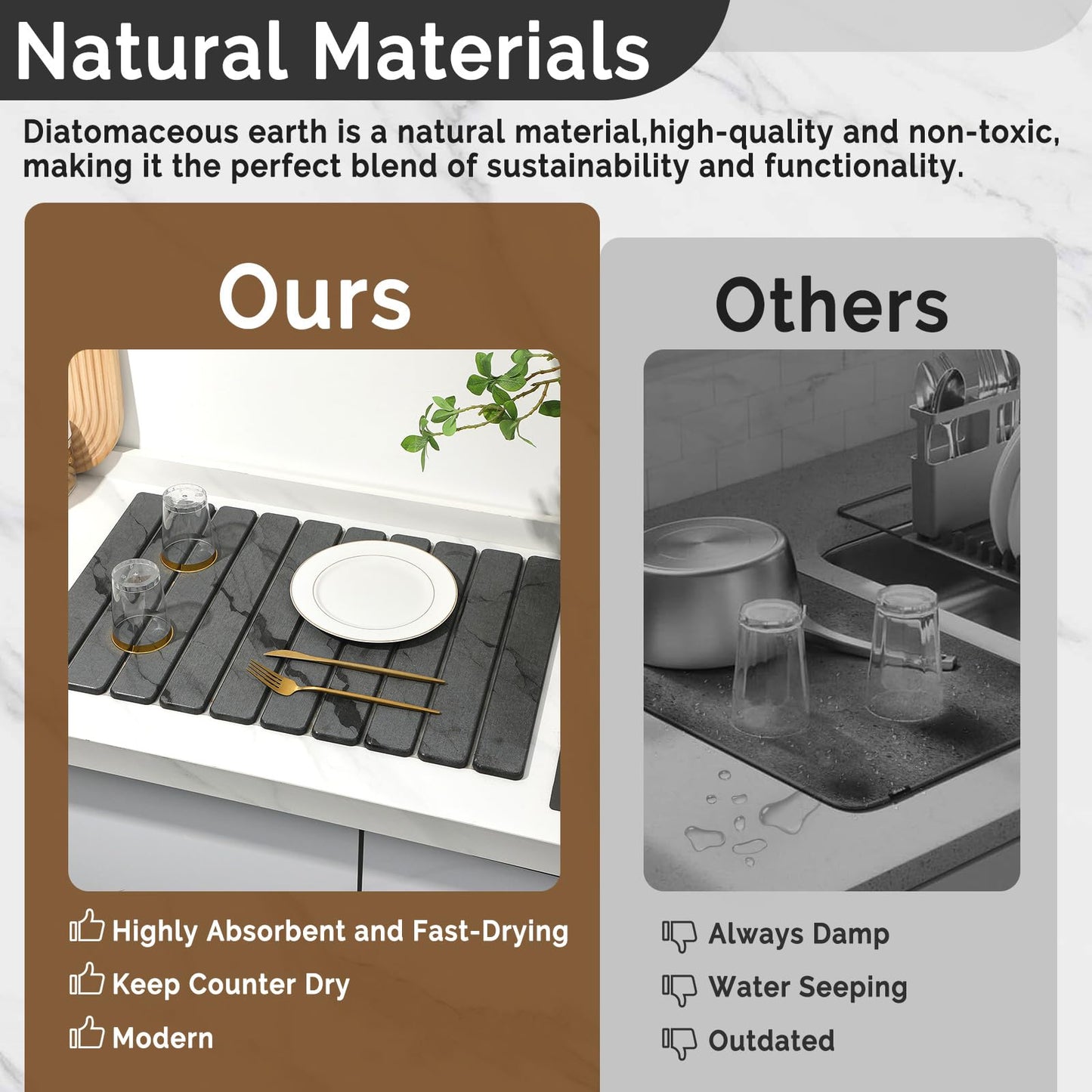 Large Stone Drying Mat for Kitchen Counter&Bathroom, Quick Dry Stone Dishes/Bathroom Mat, Foldable Drying Organizer Pad Suitable for Plate Rack Utensils, Apartment Essentials Decor