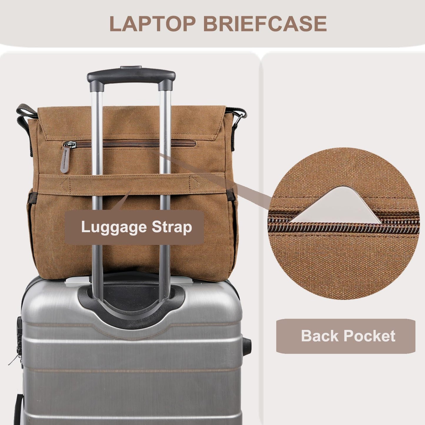 Vintage Messenger Bag 15.6 Inch Laptop for Men Women,Travel Crossbody Shoulder Purse Canvas Briefcase Work Office College (Coffee-Upgrade)