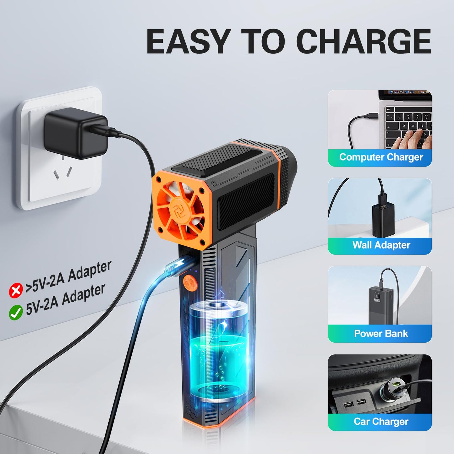 Electric Compressed Air Duster 130000RPM Super Power Turbo Jet Dry Violent Fan Mini Handheld Dust Leaf Car Snow Blower Rechargeable Refillable Computer Keyboard PC Electronic Duster Pressurized Air
