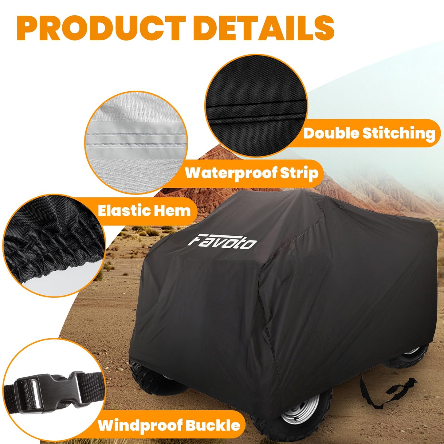 Favoto ATV Cover Waterproof Outdoor - Heavy Duty 4 Wheeler Cover Quad Cover All Weather Dust Rain Sun Protection Windproof Vehicle Cover Compatible with Kawasaki Polaris Yamaha Honda 82.7"