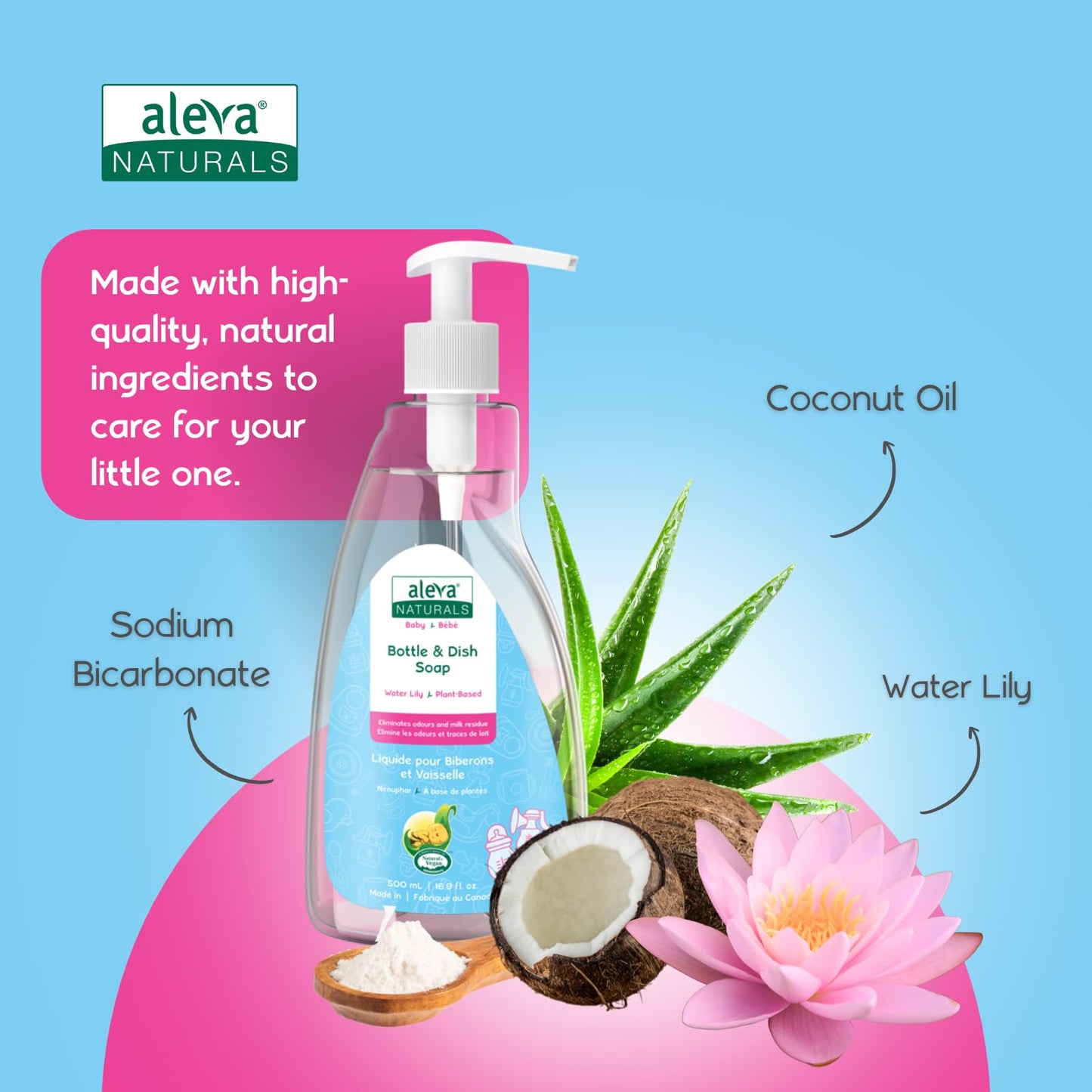 Aleva Naturals Hypoallergenic Bottle and Dish Wash Liquid - Plant-Based Cruelty-Free Formula with Refreshing Water Lily Scent, Dish Soap to Clean Baby Feeding Cups - 3L VALUE PACK (500ml x 6)