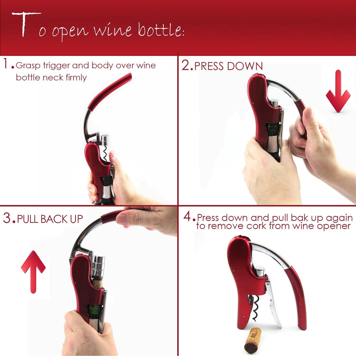 Best Utensils Professional Zinc Alloy Power Wine Opener Corkscrew Built-in Foil Cutter Premium Vertical Lever Corkscrew Waiter Wine Opener Kit Bottle Opener, Red