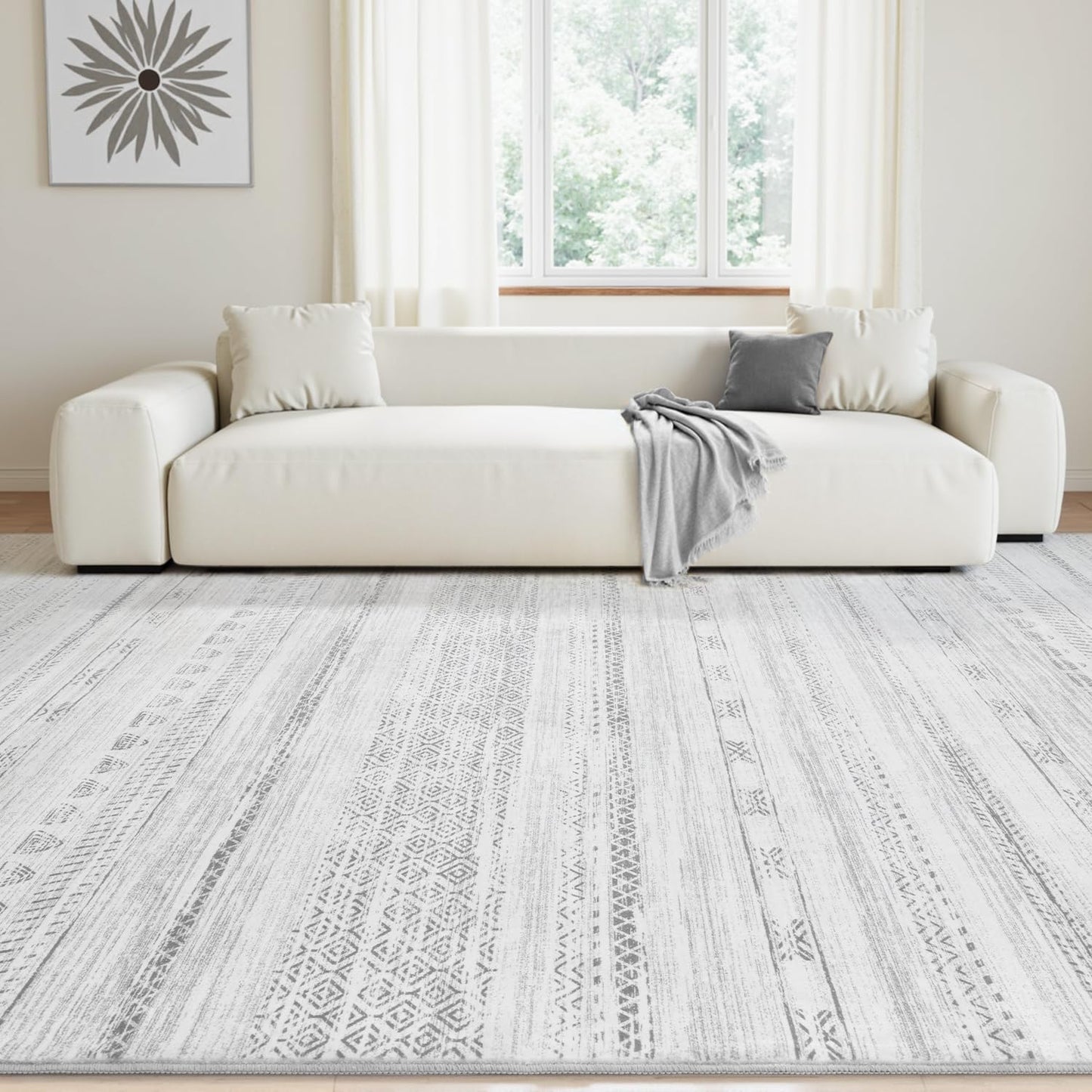 Boho Area Rug 5x7 Carpet-Rugs for Living Room Distressed Moroccan-Machine Washable Rugs for Bedroom Dining Room Living Room Rug Modern Neutral Rug White & Grey