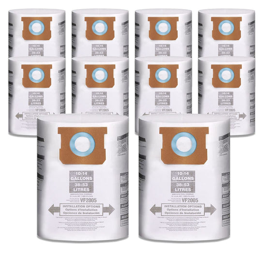 10 Pack Shop Vac Bags 10-14 Gallon, Replacement Vacuum Filter Bags, Wet Dry Fine Dust Disposable Collection Bags,Replace Part Type E H 90662,90672,VF2005,9066233