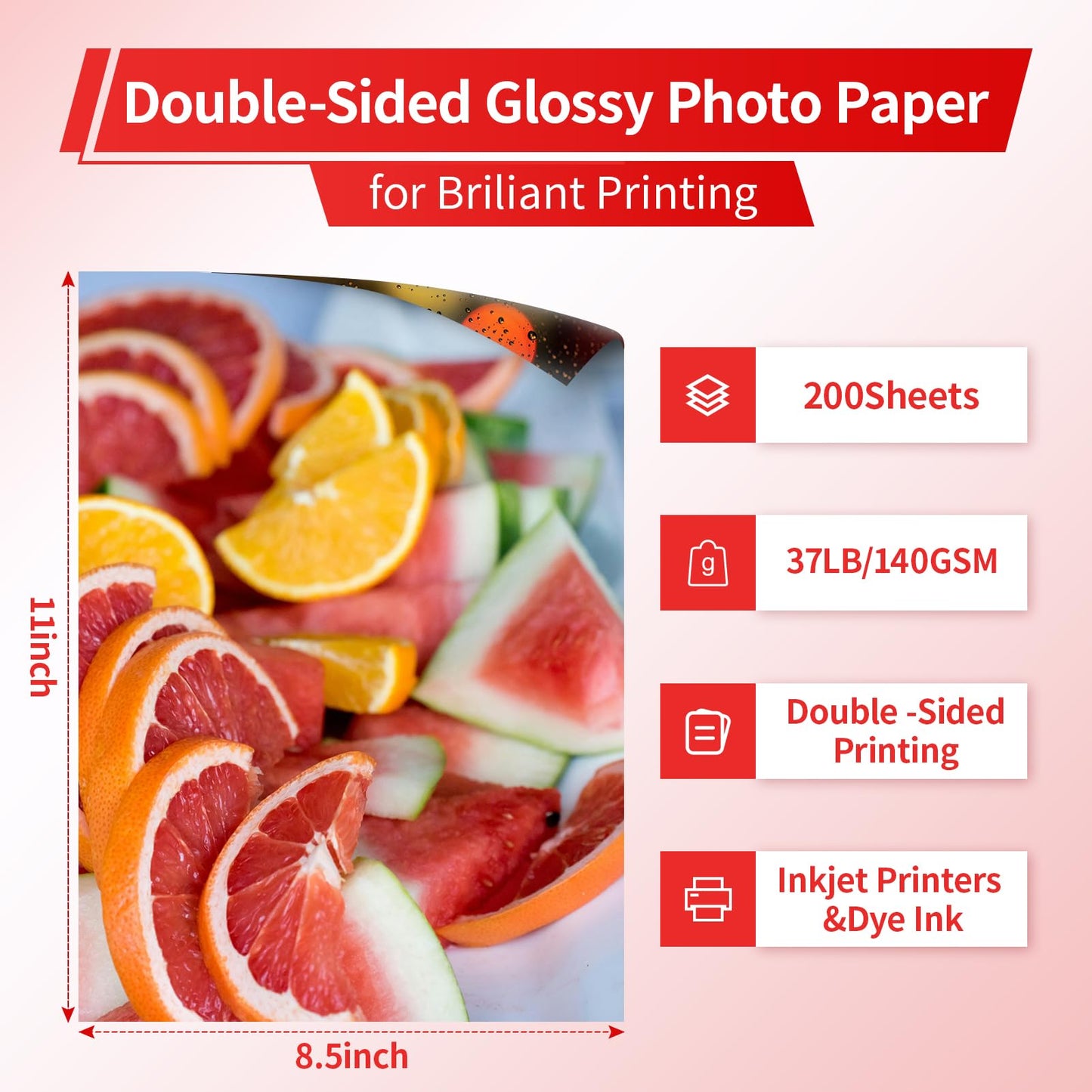 200Sheets Inkjet Glossy Brochure Paper 37LB 140gsm Bulk Package Thin Double Sides Glossy Photo Paper for Magazine, Flyer, Presentation, Program,Calendar Elygrap