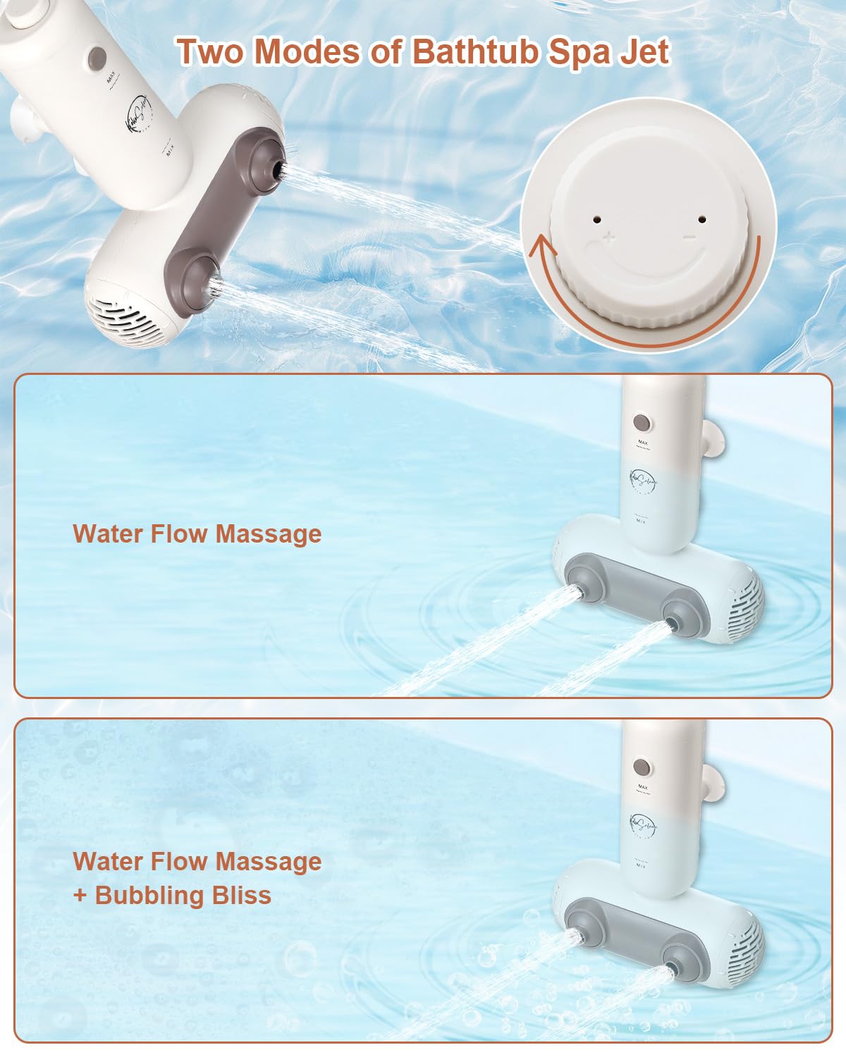KokoSelene Bath Jets for Tub, Portable Bath Spa for Bathtub with Dual Hydro Jets, Bathtub Spa Machine Creates Soothing Bubbles and Massage for Daily Relax at Home Use (Brown)